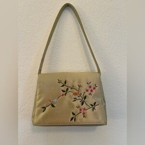 90s GUESS Embroidered Floral Beige Shoulder Handbag